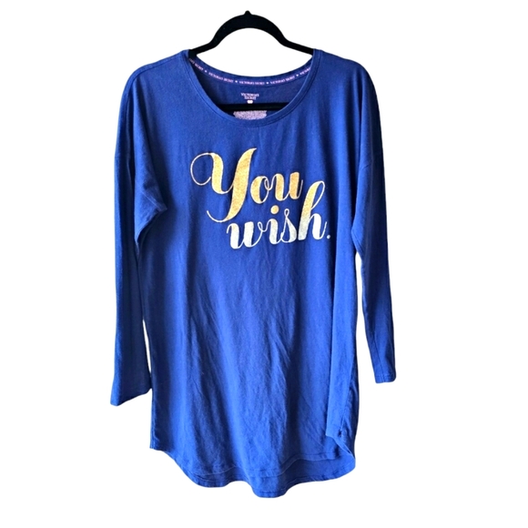 Victoria's Secret Other - Victoria's Secret Navy Blue & Gold Glitter "You Wish" Nightgown Top Dress Size M